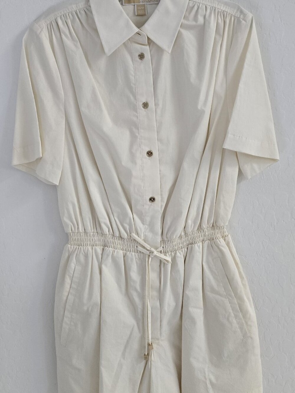 MICHAEL Michael Kors Romper Women's XS Ivory Cream Short Sleeve Shirt Collar Tie